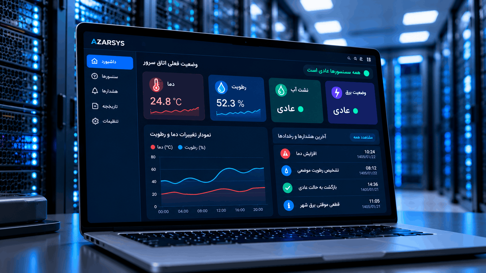 داشبورد مانیتورینگ اتاق سرور